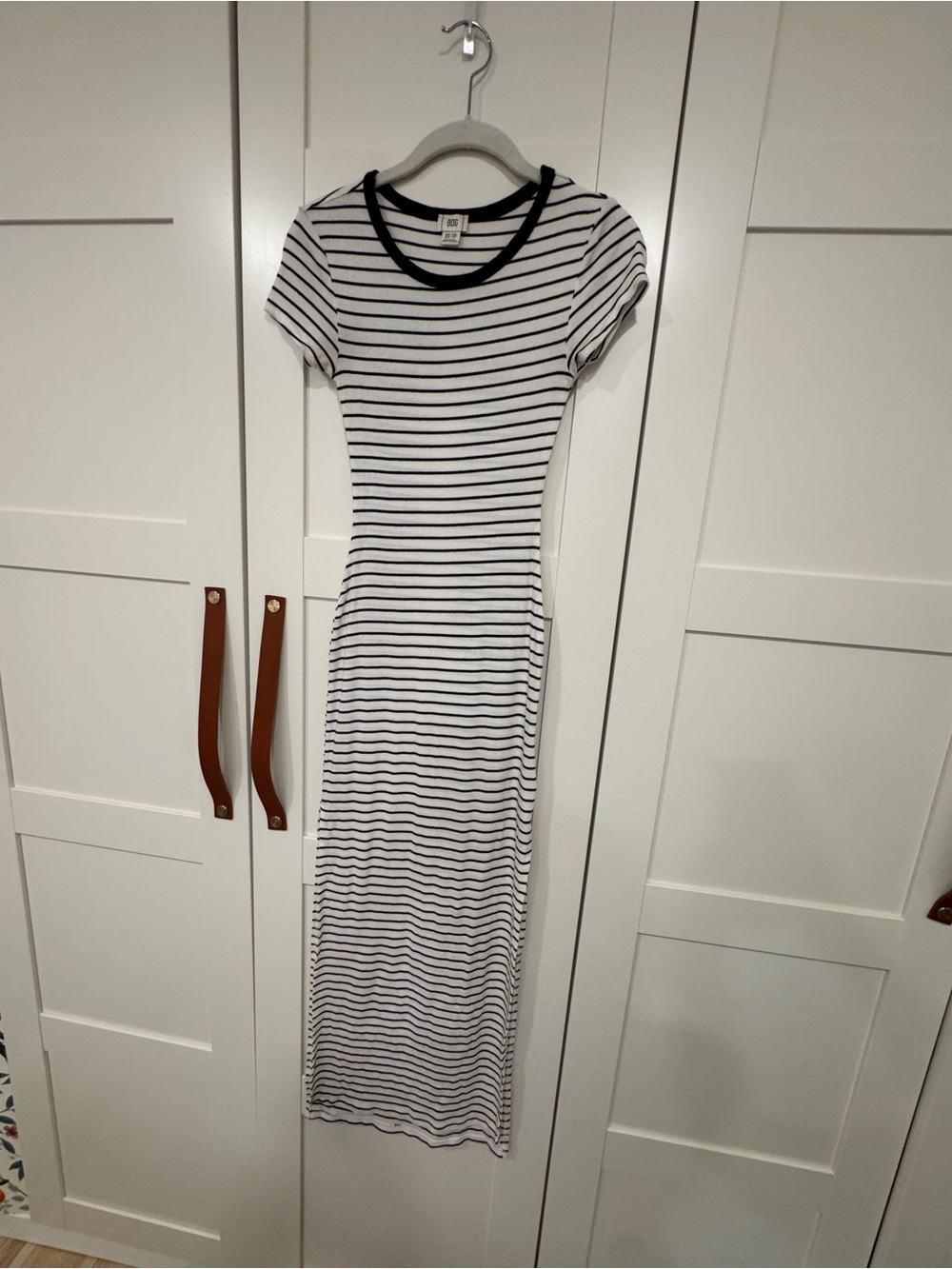 BDG Black & White Striped Short-Sleeve Maxi Dress